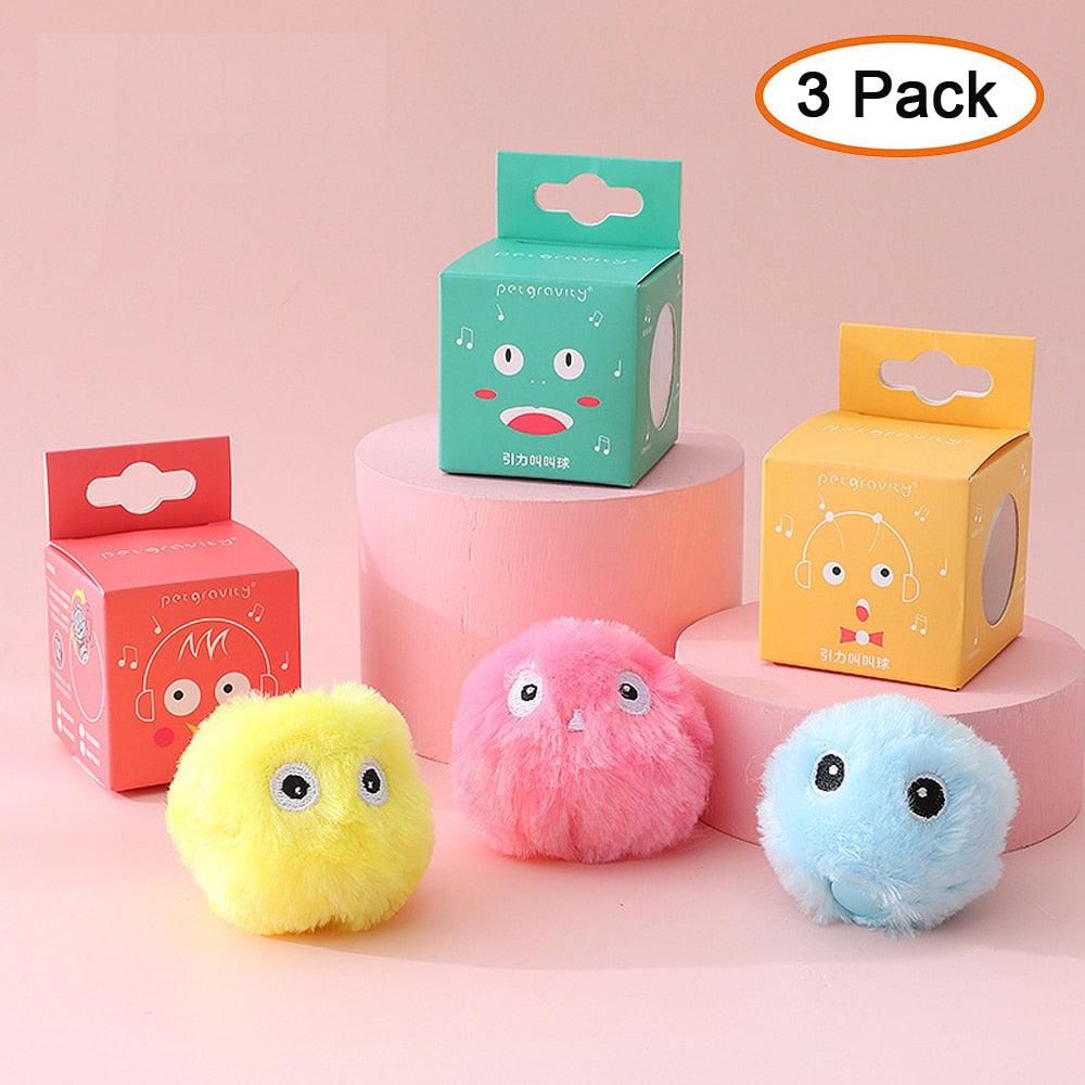 Smart Fluffy Plush Cat Ball Toys Interactive Chirping Balls Cat Kicker Toys 3 Lifelike Sounds Fun Kitty Kitten Toys  Interactive Electric Cat Ball with Sound Stevvex