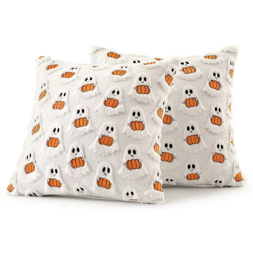 Halloween Decor for Bedroom Bed Living Room Sofa Cushion Cover White45X45CMCute Ghost Pumpkin Plush Faux Fur Pillow Covers Soft Lootquake LLC