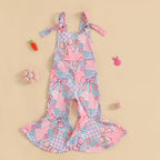 FOCUSNORM 0-4Y Lovely Little Girls Easter Rompers Pants 3 Style Sleeveless Floral Rabbit Print Jumpsuit Suspender Pants