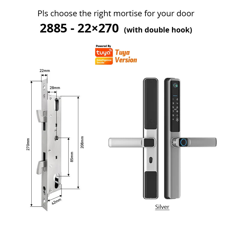 Waterproof Camera Outdoor Fingerprint TUYA WIFI APP RFID Card Code Keyless Smart Electronic Door Lock Aluminum/Glass Sliding