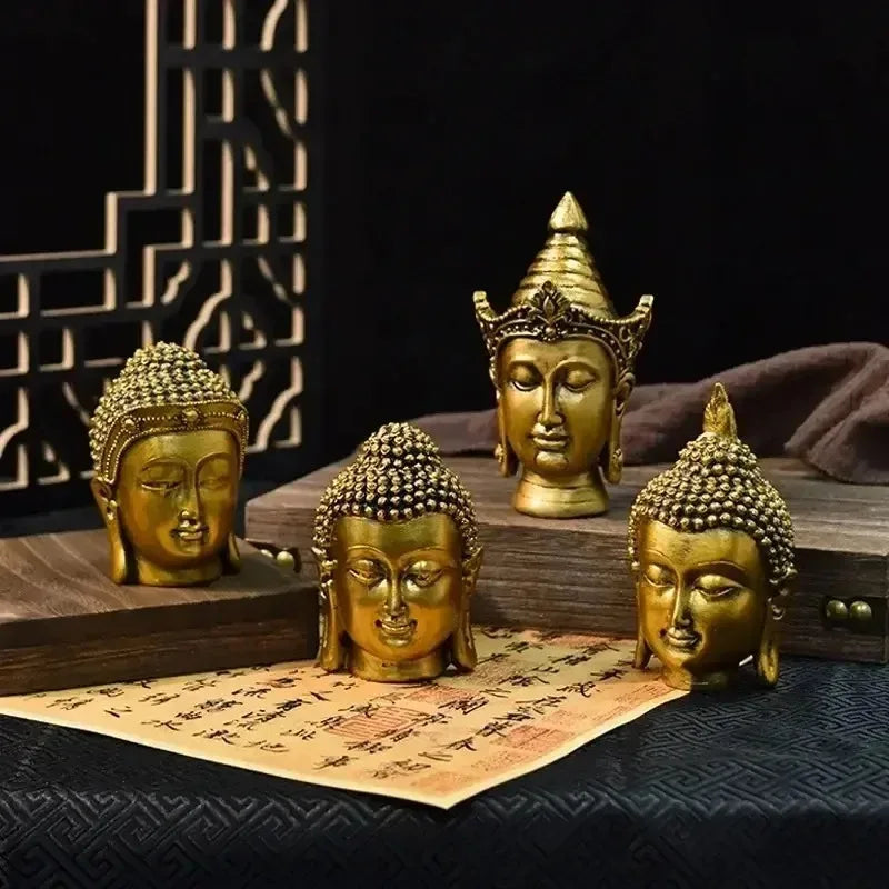 Retro Zen Buddha Statue Meditation Tathagata Monks Tibetan Buddhism Head Sculpture Home Living Room Resin Crafts Ornament