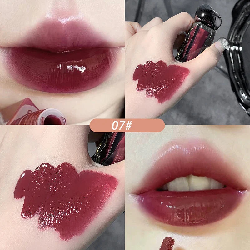 Dark Purple Lip Gloss Water Light Long Lasting Clear Moisturize Mirror Pink Peach Lip Tint Non Stick Cup Liquid Lipstick Makeup