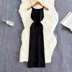2024 Sexy Summer Knit Strap Dress Women Halter Elatic Waist Bodycon Sundress Female Beach Solid Maxi Long Dress