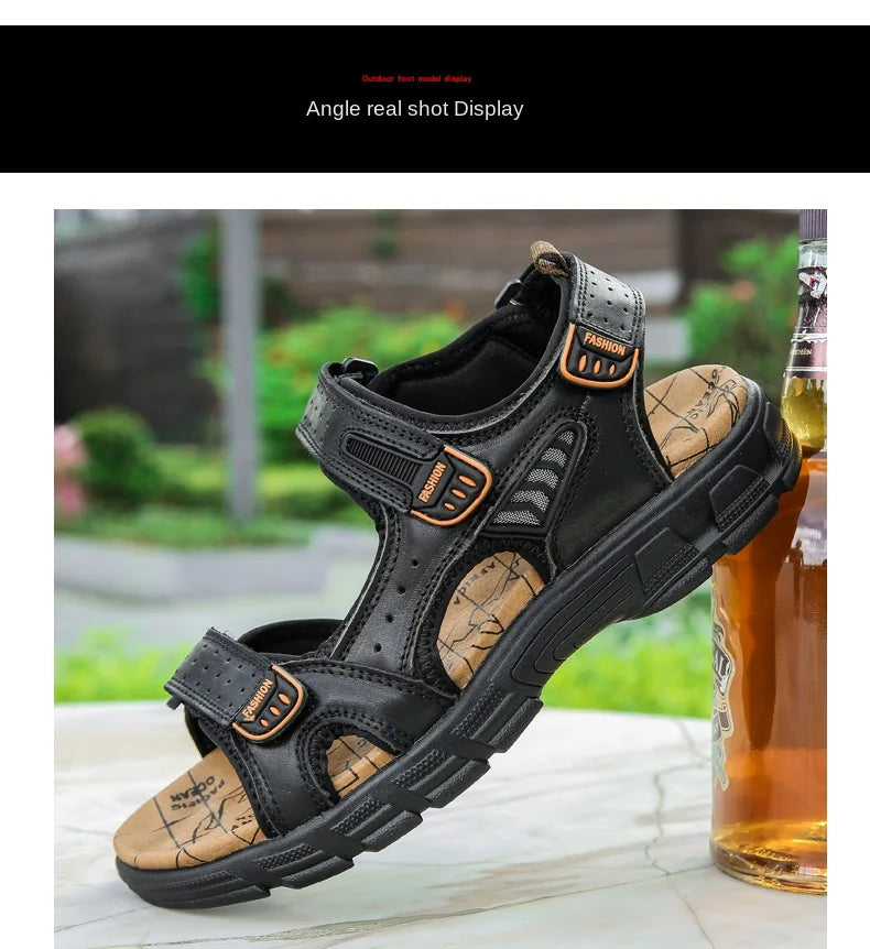 Outdoor Wading Summer Sandals For Men Anti Slip Cool Leather Slides With Arch Support and Massage Plus Size Beach Sandalias Lootquake LLC