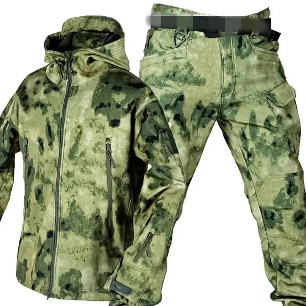 5XL Shark Skin Soft Shell Autumn and Winter Plush Thickened Mountaineering Tactics Training Breathable Windproof Charge Suit Lootquake LLC