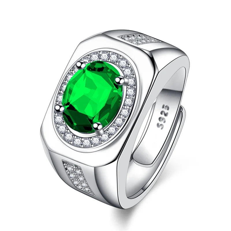 Men Ring Adjustable Top Grade Crystal Oval Ring Silver 925 Male Finger Accessories Boyfriend Engagement Accessories Lootquake LLC