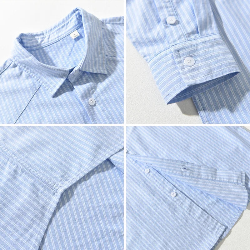 Korean Style Long Sleeve Striped Shirts for Man Spring Summer New Male Tops Lapel Pure Cotton Casual Shirts Elegant Mens Shirts Lootquake LLC