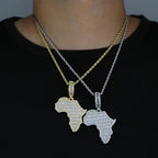 New Arrive Rectangle Cubic Zirconia CZ Paved Bling Africa Map Shaped Pendant Necklace Hip Hop Men Boy Cool Meaning Jewelry Lootquake LLC