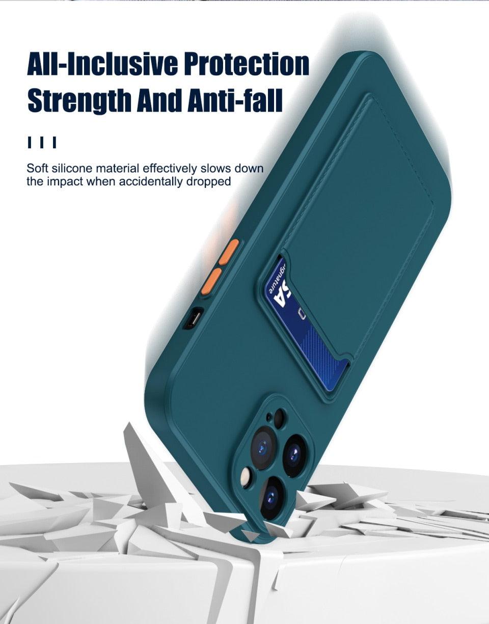 White Soft Wallet Card Holder Phone Case For iPhone 11 12 13 Pro Max Camera Protective Case Wallet Holder Cover Soft Portable Silicone Back Cover Durable Phone Case Stevvex