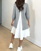 Spring Women O-Neck Long Sleeve Loose Mini Dress Autumn Vintage Sweatshirt Dresses Casual Fashion Patchwork Ruffles A-Line Dress