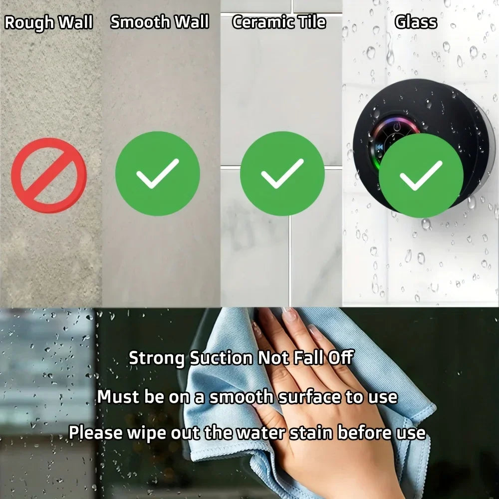 New Bathroom Waterproof Wireless LED Bluetooth Speaker Large Suction Cup Mini Portable Speaker Outdoor Sports Stereo Speaker Lootquake LLC