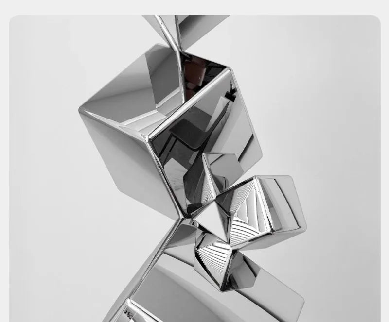 Stainless Steel Geometric Modeling Statues Modern Simple Luxury Living Room Entrance Hall Lobby Creative Sculptures Home Decor Lootquake LLC
