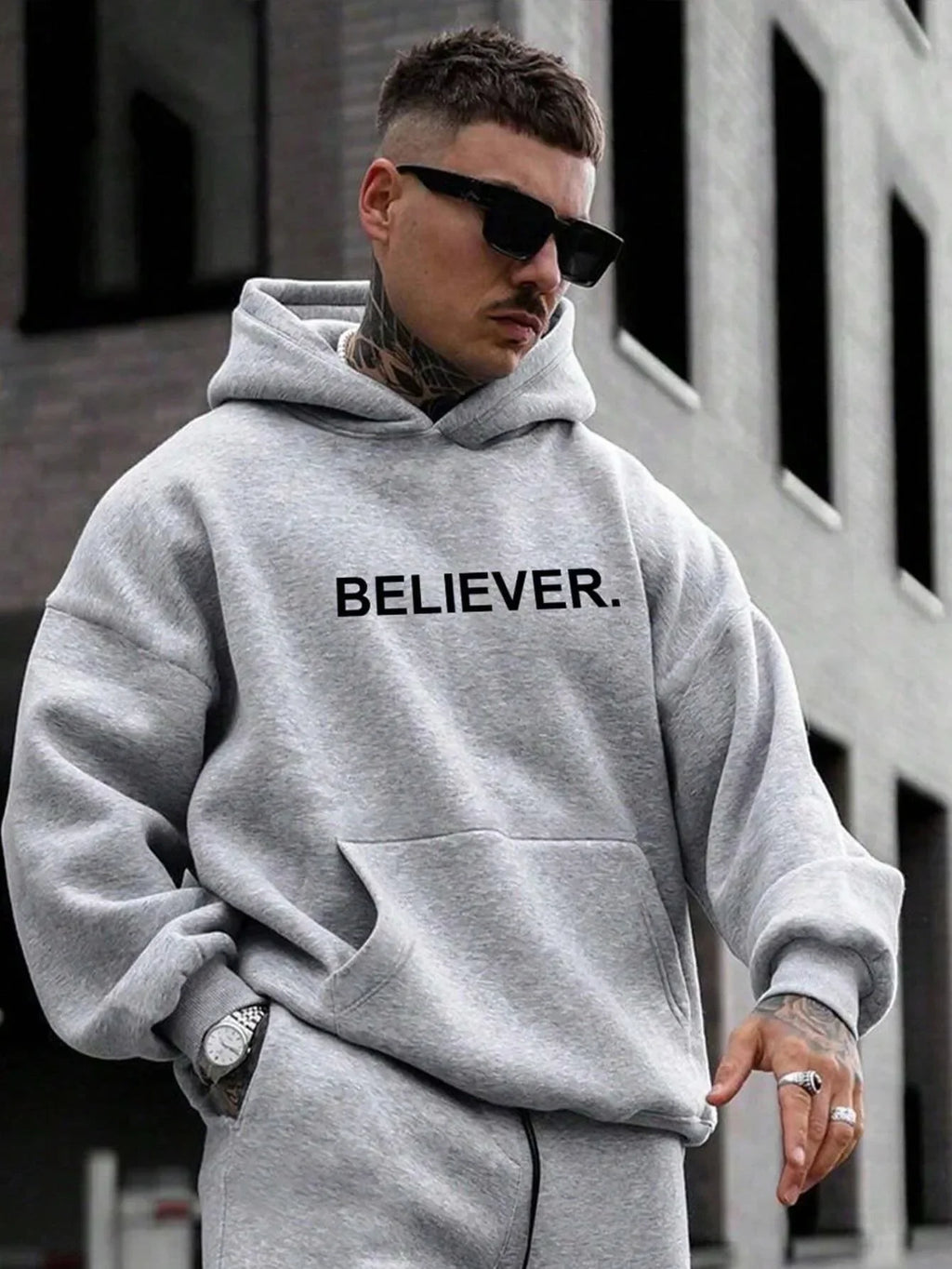 Devotee Letter Printed Hoodie - Trendy Sportswear Pi-Mart