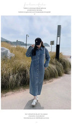 Denim Long Dress 2024 New Fashion Spring Autumn Korean Sweet Cargo LOOSE FIT Full Sleeve Girls Dress All-match