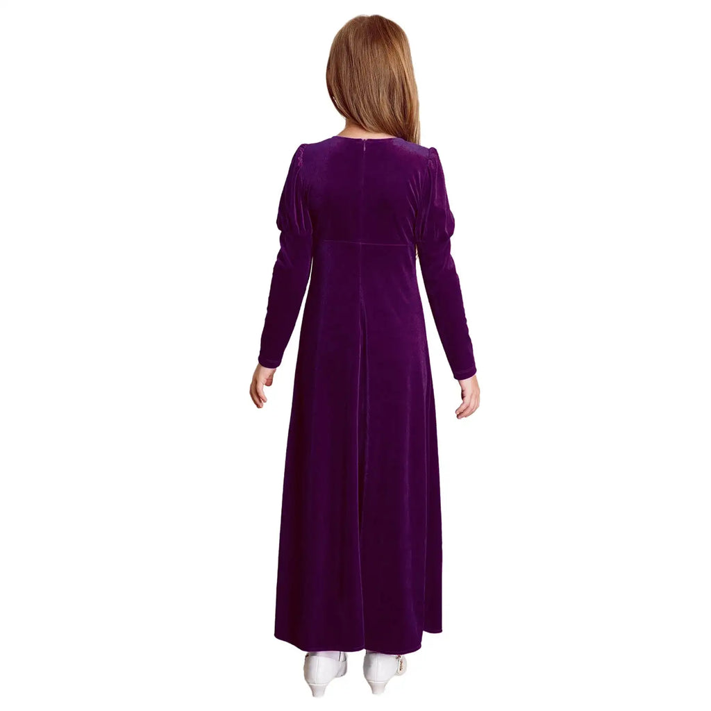 Girls Velvet Medieval Princess Dress Long Sleeve Renaissance Retro Robe Ancient Roman Long Dress for Halloween Carnival Party
