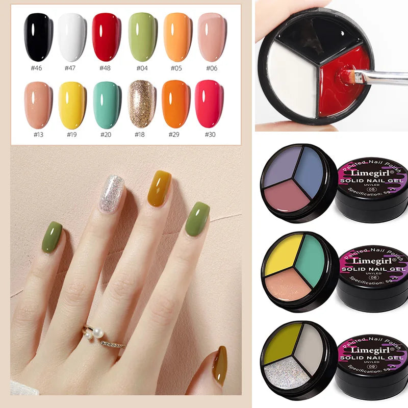 LIMEGIRL Solid Nail Art Gel Polish 15g 3 Colors Cream Soft Gel Polish for Nail Art Beginner DIY Design  Home/Salon Manicure Gift Lootquake LLC
