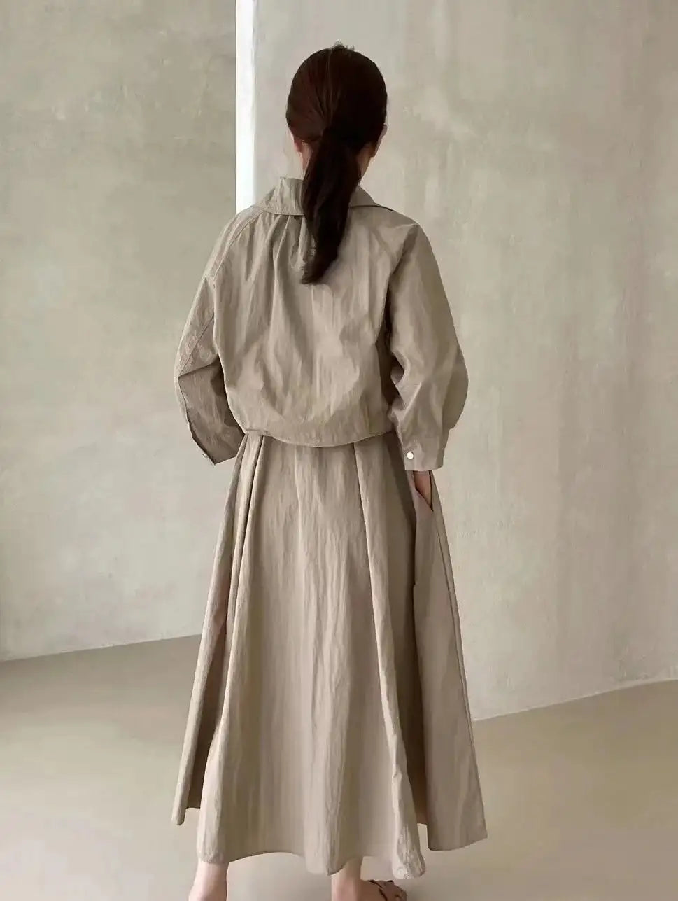 LANMREM 2 Pieces Sets For Women Suspender Long Dress With Sleeves Coat Female Casual Clothing 2024 Summer New 2DA6550