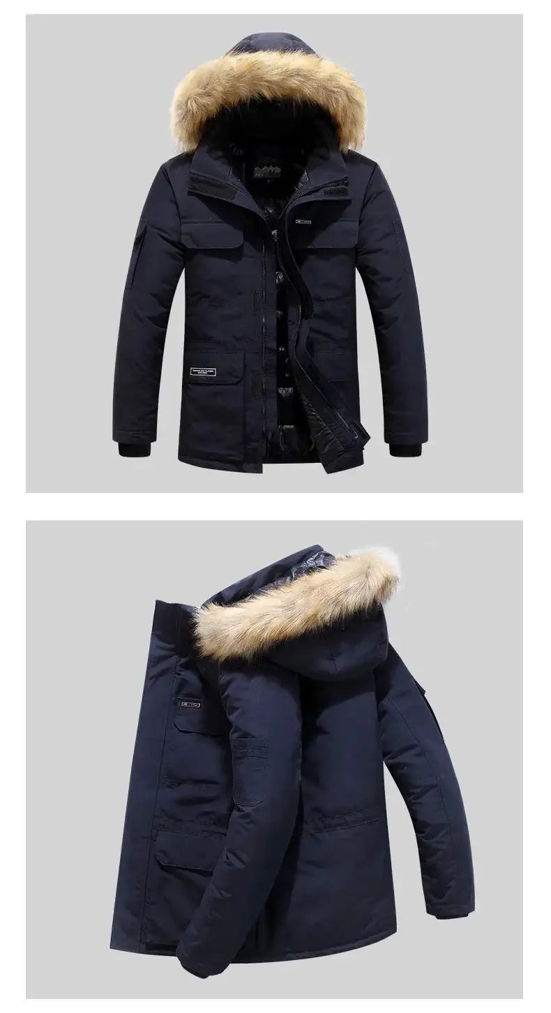 New Men Parkas Coat Windbreaker Big Pockets Wholesale Winter Parkas Men Thicken Coat Fur Hooded Jacket Overcoat Keep Warm Male