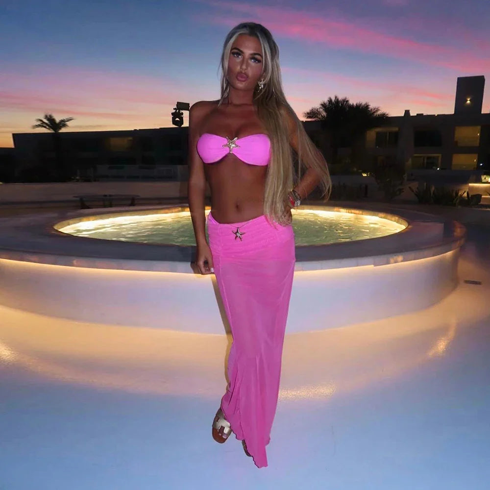 3 Pieces Bikini 2025 Sexy Women Swimsuit Swimwear Female Pink long Dress Bikini Set Thong Biquini Bathing Suit Swimming Suit Lootquake LLC