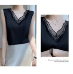 new woman clothing vest camis Tank top women's suit bottom lace lining 2024 summer new silk satin sleeveless top suspender vests