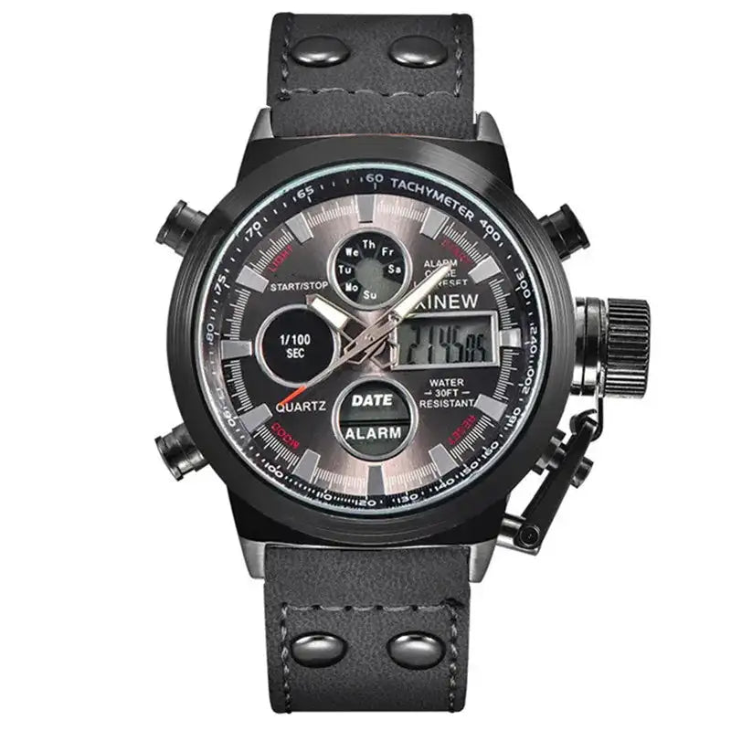 1pc / lot Men Genuine XINEW Brand Designer Watches Students Fashion Leather Band Alarm Stopwatch Electronic Watch Montre Homme
