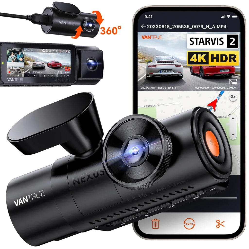 Vantrue N4Pro Dashcam 4K Wi-Fi 3-Channel Dashcam Voice Control IMX678 Night Vision HDR GPS Cam 24h Packing Mode Camera for Car Lootquake LLC