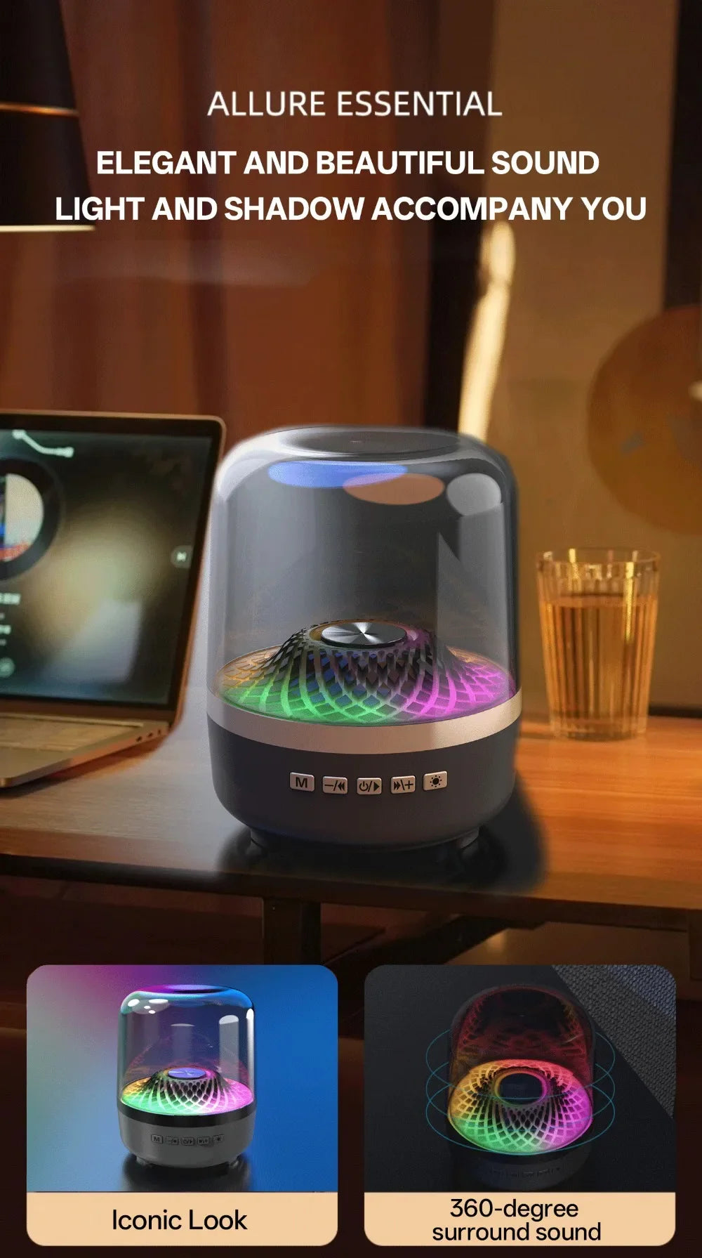Portable Bluetooth 5.3 Breathing Lamp Speakers 3D Hi-Fi  Audio Subwoofer Outdoor Loudspeaker Music Surround Bass Box Speaker Lootquake LLC