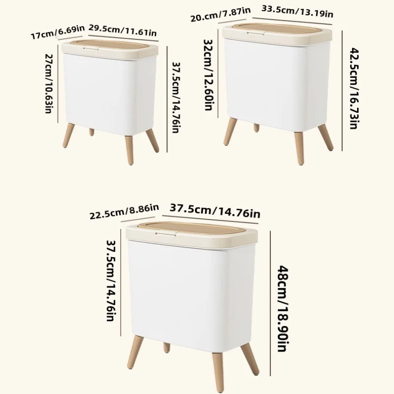 Kitchen Bathroom Living Room Office Bedroom Household Trash Can Small Medium Large Size Waste Bin with Lid Lootquake LLC