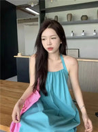 Summer Vacation Dress Thailand Style Open-back Halter Neck Age-reducing Photography Beach Long Dress Belted