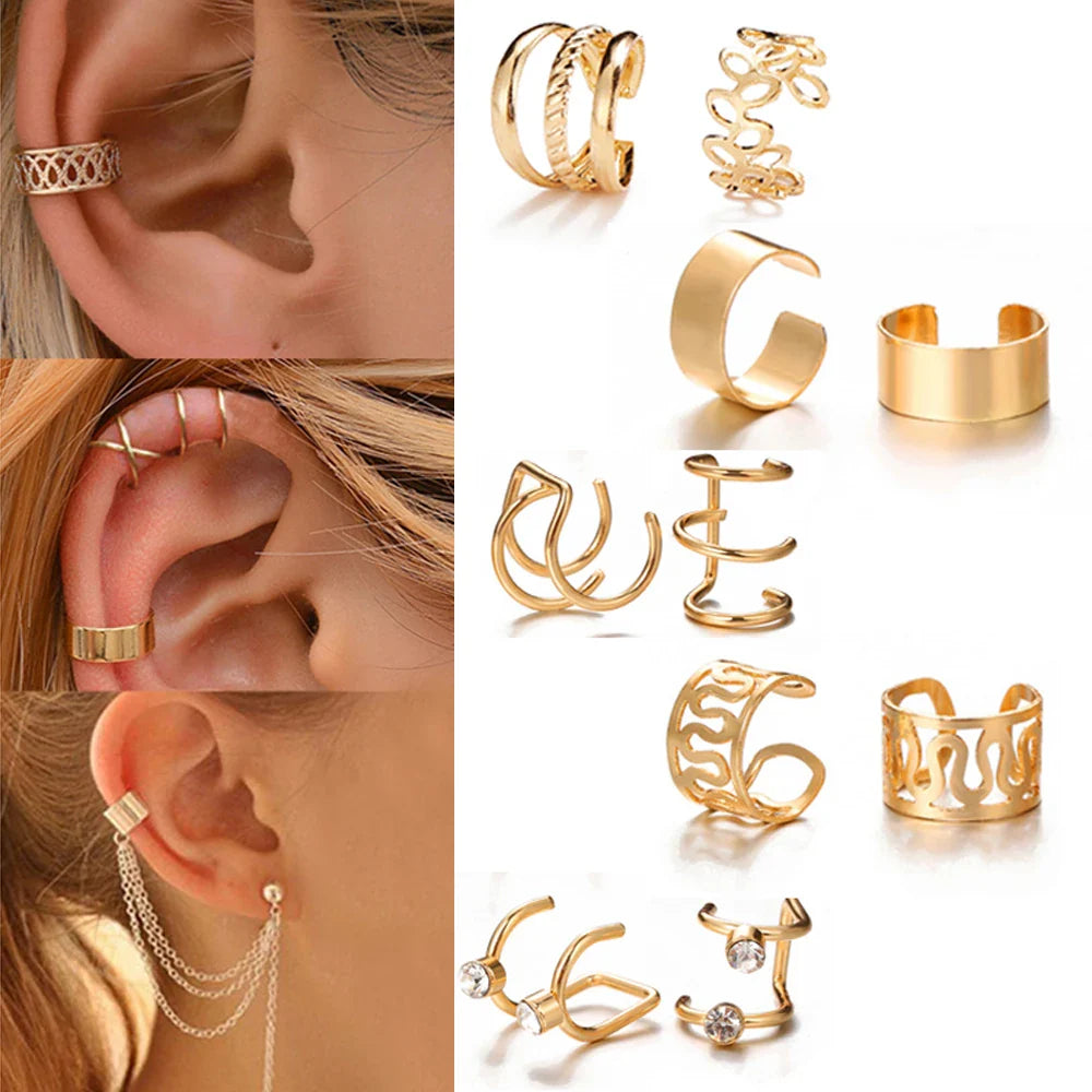 LATS Gold Color Leaves Ear Cuffs, Black Non-Piercing Ear Clip Earrings for Women & Men Lootquake LLC