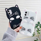 3D Cartoon Cute Cat Ear Phone Case For Iphone 12 13 11 Pro Max X Xr Xs Max 7 8 6 6s Plus Se 2020 Lucky Cat Cartoon Silicone Cat Phone Case Stevvex