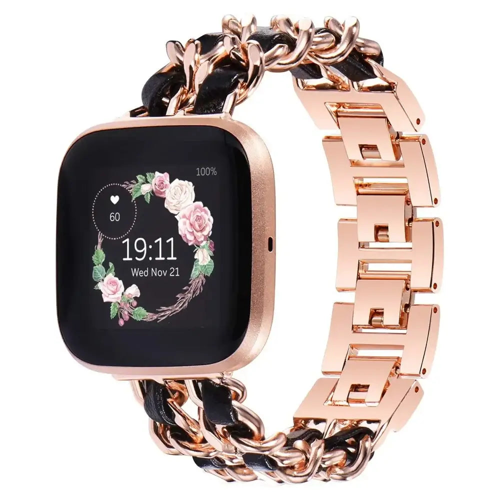 Fitbit Versa & Sense Leather Metal Band - Luxurious Design - SJB-DIAMOND ELITES
