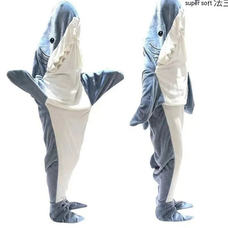 Blanket Adult Cute Shark Blanket Hoodie Wearable Blanket Super Soft Flannel Sleeping Bag Anti Kick Quilt Lootquake LLC