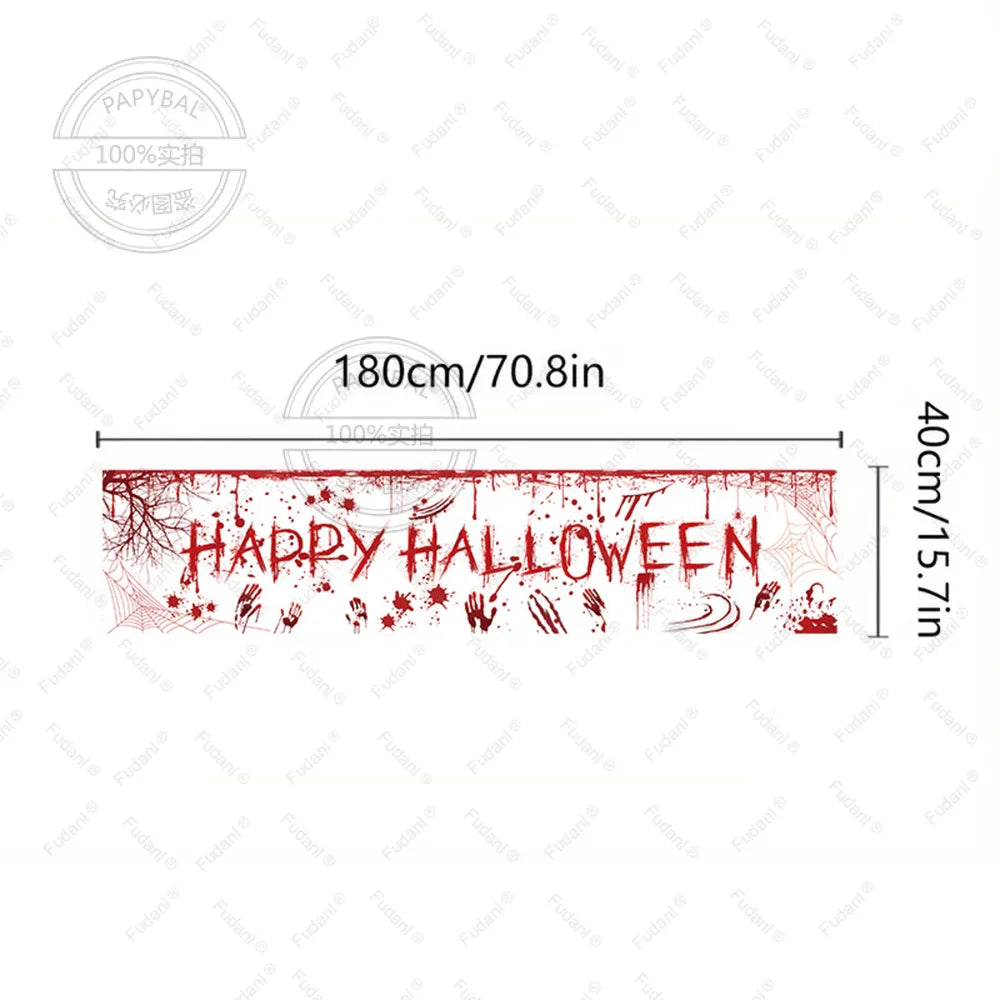 Halloween Theme Party 1.8m Banner Pumpkin Bloodstains Happy Halloween Outdoors Indoor Yard Hanging Decor Supplies Lootquake LLC