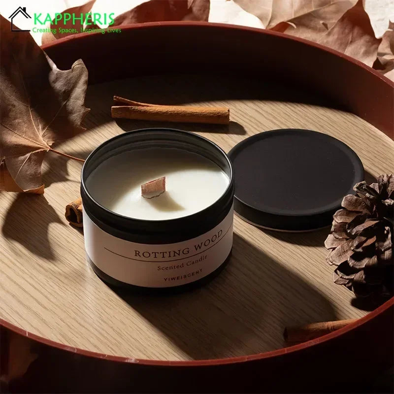 Black Tin Can Scented Aromatic Candles Wooden Wick Candle Jars with Lid Classic Home Decorative Candles Dried Flower Lootquake LLC