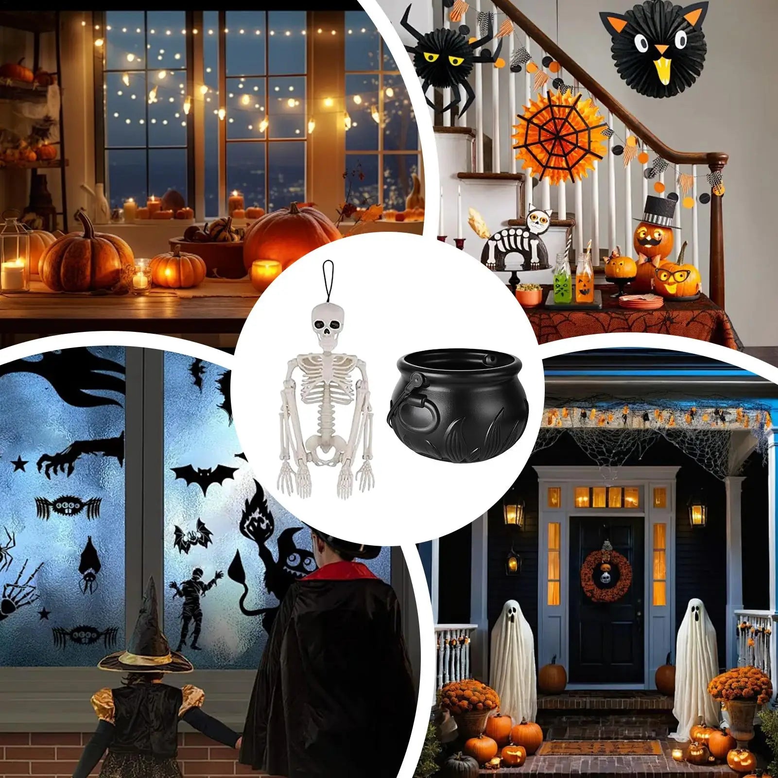 Halloween Decorations Indoor Cauldron Halloween Decor With Floating Potion Bottles And Diffuser Black Plastic Witches Bowl Lootquake LLC
