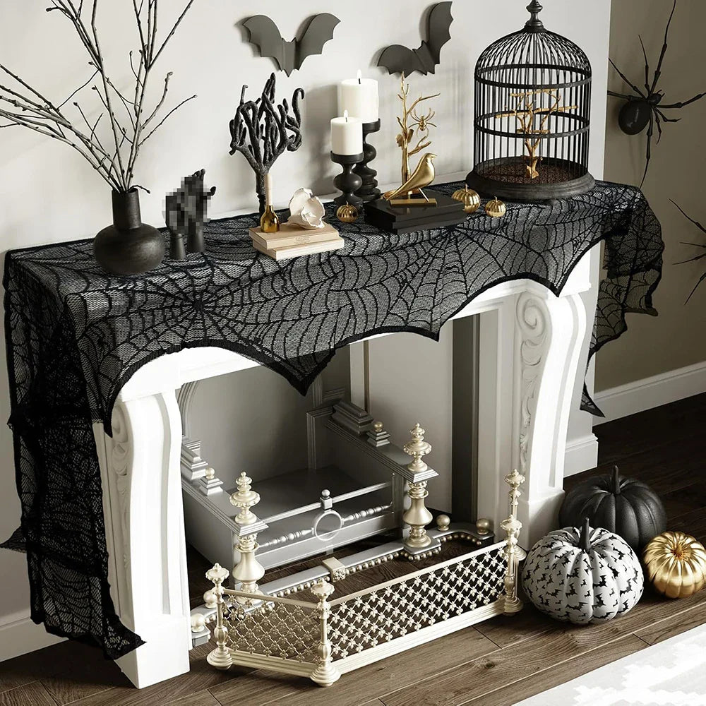 Halloween Decorations Set Spider Web Table Runner Fireplace Scarf Cover Tablecloth 3D Bats Wall Stickers Halloween Party Decor Lootquake LLC