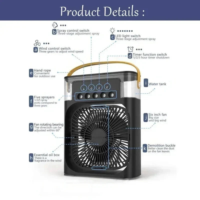 3 In 1 Fan AIr Conditioner Household Small Air Cooler LED Night Light Portable Humidifier Air Adjustment Fan Office Home Fan New Lootquake LLC
