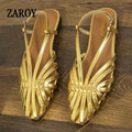 ZAROY Narrow Band Women Flat Sandals Large Size Designer Brand Banquet Wedding Shoes Summer Hollow Beach Gladiator Sandalias