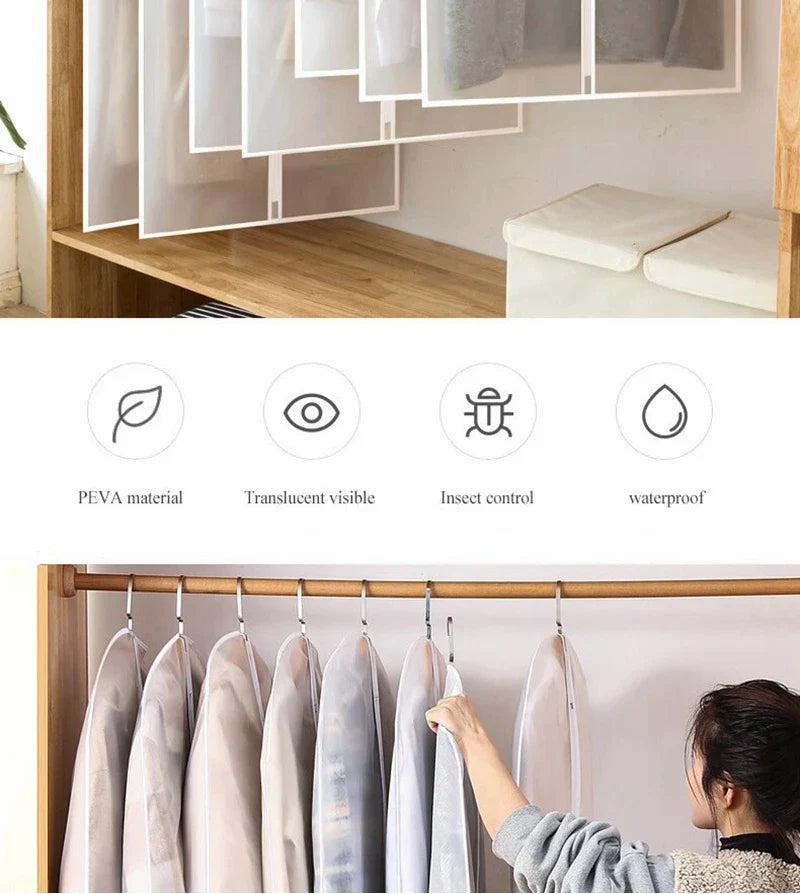 Clothes Dust Cover Plastic Waterproof Transparent Clothing Covers Home Storage Bag Clothing Hanging Garment Bag Wardrobe Storage Lootquake LLC