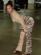 Weird Puss Tiger Print Hooded Crop Top Set