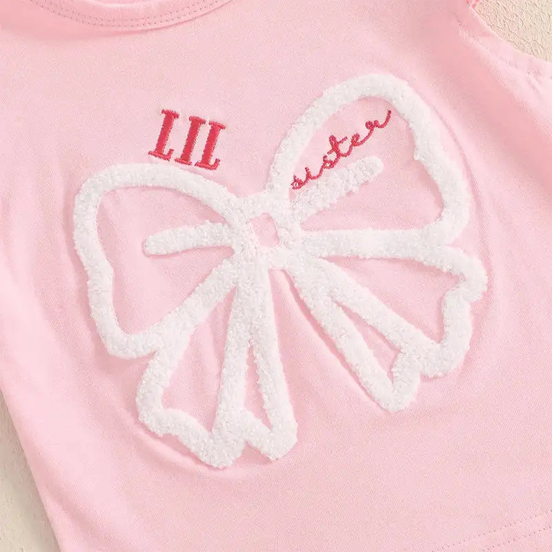 Cute Matching Baby Toddler Brother Outfit Bow Fly Sleeve Tops Elastic Waist Ruffle Shorts 2 Piece Summer Set for Siblings