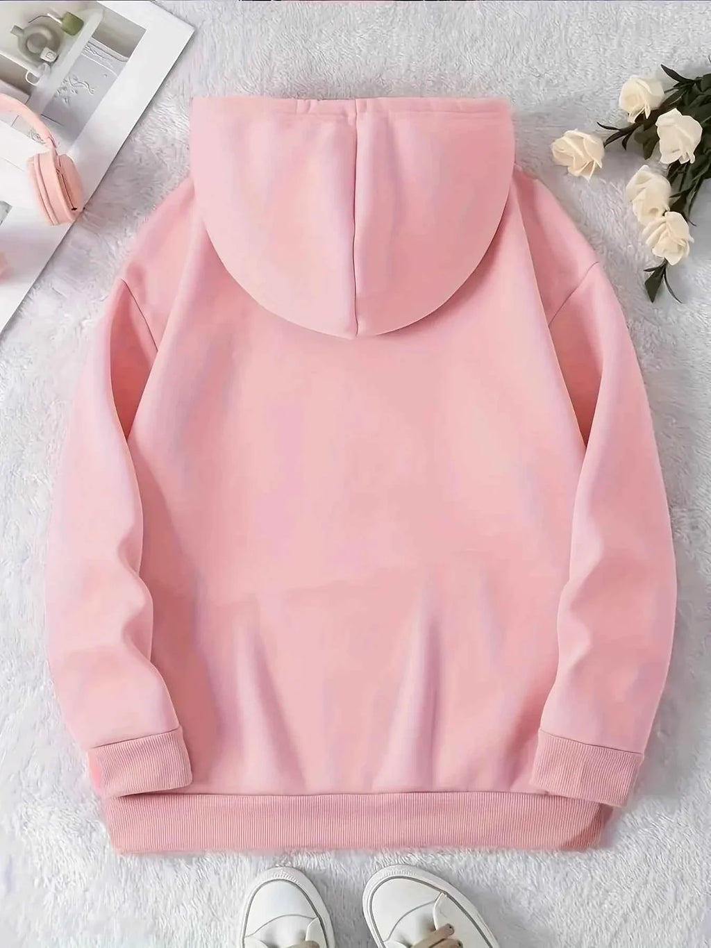 Women's Heart Print Hooded Sweatshirt THRIXINE