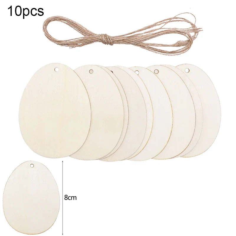 30-80mm Wooden Easter Eggs Pendants Blank Bunny Eggs Wood Chips Happy Easter Party Hanging Decoration Kids DIY Painting Crafts Lootquake LLC