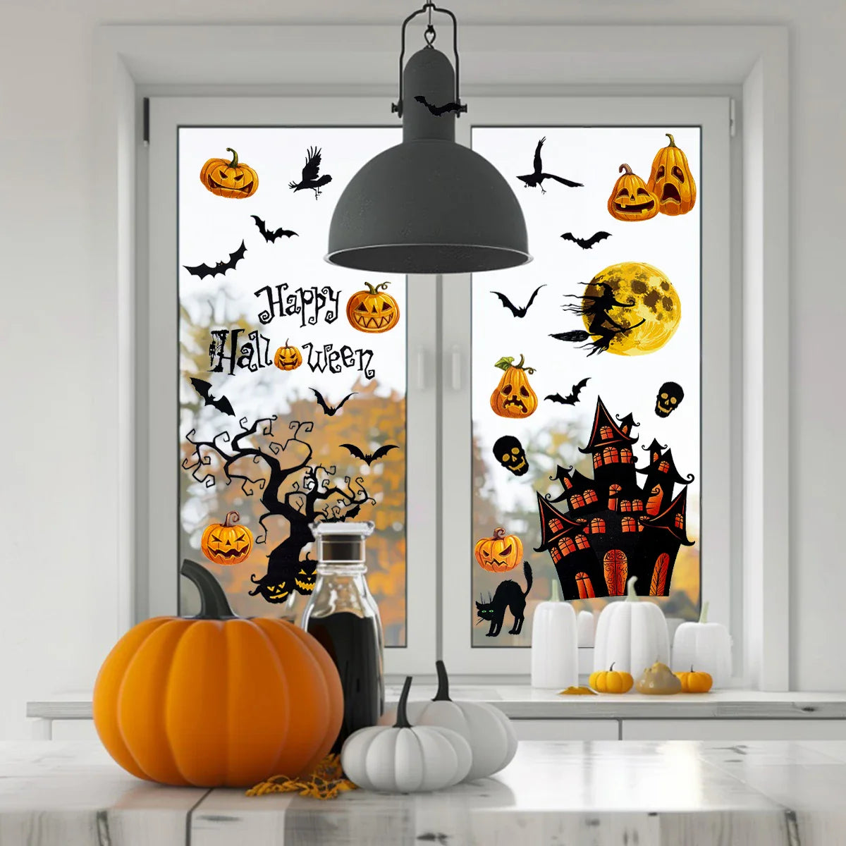 Halloween Pumpkin Window Sticker Haunted House Bat Ghost Glass Wall Sticker Room decor Trick or Treat Halloween Party supplies Lootquake LLC