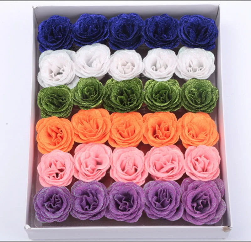 30pcs of 7cm Glitter spray artificial flower rose for Christmas gift hot Valentine DIY bouquet easter wedding Birthday decor Lootquake LLC