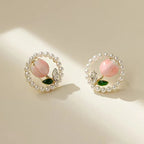 Kiss Jewelry Cute Sweet Flower Round Shape Pearl Rhinestone Stud Earrings for Women Tulip Floral Korean Fashion Earring Gift Lootquake LLC