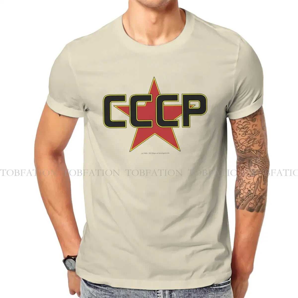 Russian USSR CCCP Creative TShirt for Men Over The Red Star  Round Neck Pure Cotton T Shirt Birthday Gifts Streetwear