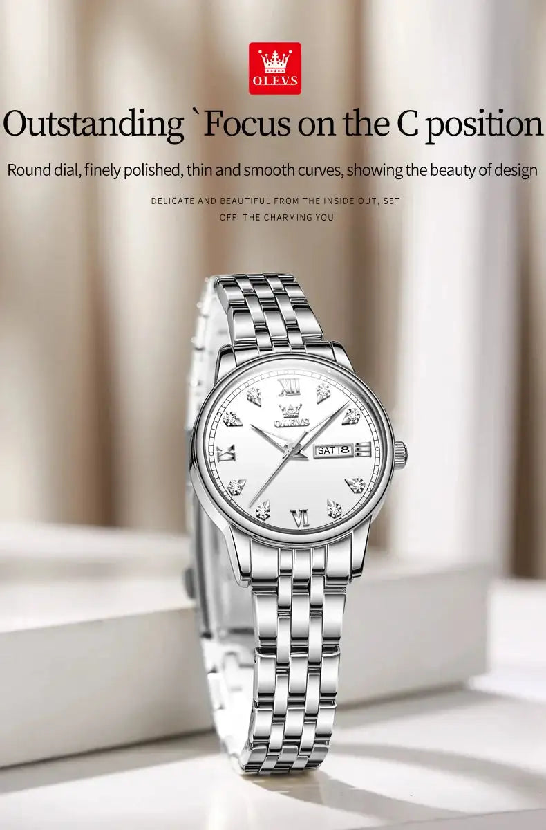 OLEVS Luxury Brand Quartz Watch for Women Stainless Steel Waterproof Ladies Wristwatch Fashion Diamond Dial Women's Watch New In