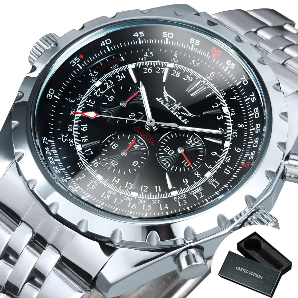 Jaragar Automatic Watch for Men Military Multifunction 3 Sub-Dials Sports Mechanical Watches Top Brand Luxury Leather Steel Band Lootquake LLC